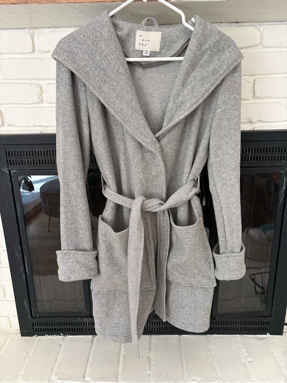 a new day Light Gray Hooded Knit jacket with Belt